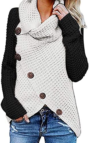 YOKWI 2022 Moda feminina Autumn Winter Manga longa Button Down Down Sweater de malha irregular