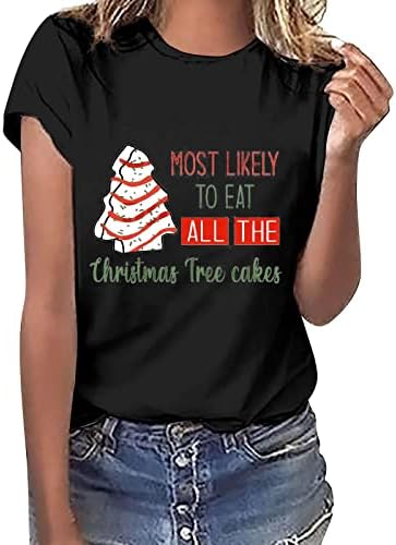 Moda de camiseta estampada de Natal feminina Tops de manga curta solta Blouses Casual Round Bloups confortável