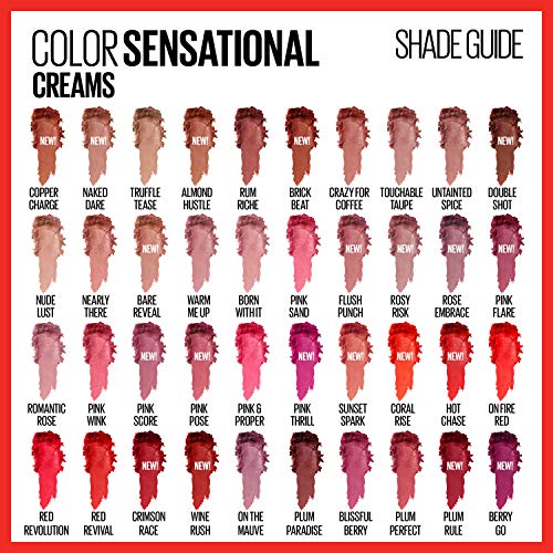 Maybelline Color sensacional batom, maquiagem labial, acabamento em creme, batom hidratante, nude, rosa, vermelho, cor dos lábios de ameixa, ousado nu, 0,15 oz;