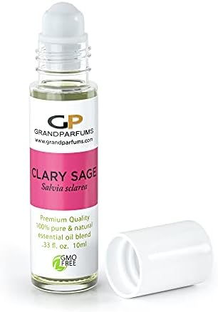 Clary Sage Óleo Essential 10ml Roller Roller Roll-On Oil, pré-diluído e pronto para aplicar, puro e de qualidade terapêutica,