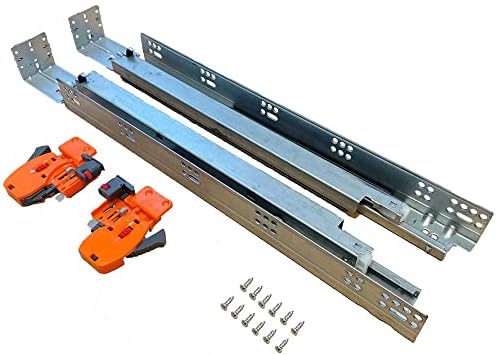 18 Extensão completa mounting slides de gaveta mole escondida, com dispositivos de travamento, suportes para trás de metal e parafusos