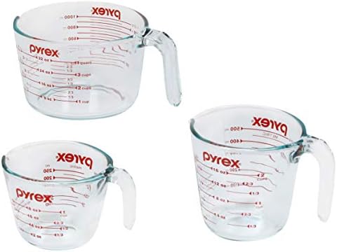 Conjunto de copos medidores de vidro de 3 peças Pyrex, inclui xícaras de medição de vidro temperado de 1 xícara, 2 xícaras