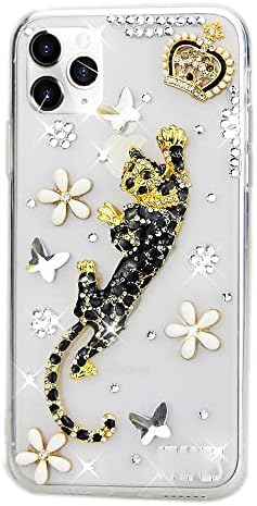 As -Zeke Glitter elegante capa de telefone compatível com o Samsung Galaxy A22 5G, 3D Casa de capa de design de leopardo com coroas artesanais de Crystal Bling com protetor de tela [2 pacote] - ouro
