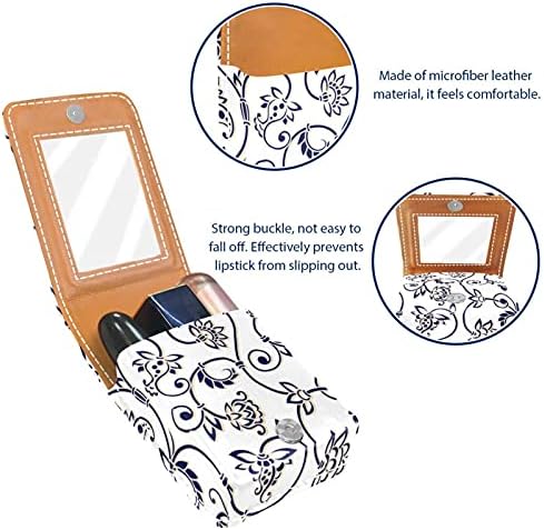 Caixa de batom com espelho padrão de ladrilho Lip Gloss Selder portátil Batom de batom Bolsa de maquiagem de maquiagem