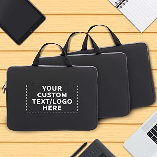 Mangas de laptop de neoprene Aston personalizadas com alças de 10, pacote personalizado a granel - protetor eletrônico de dispositivos, perfeito para indivíduos em movimento - preto
