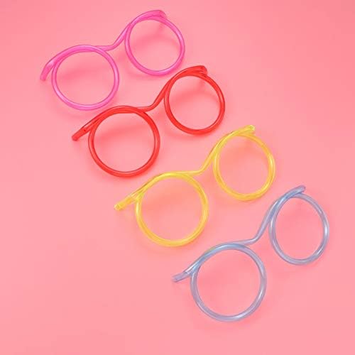 AMOSFUN Party Funny Straws Glasses Bigode Straituos de canudos flexíveis para festas de aniversário 4pcs