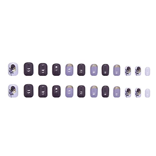 Mlovew Spring e Summer Press em unhas curtas e roxas azuis unhas falsas, cola bronzeadora nas unhas acrílico pregos falsos, kit