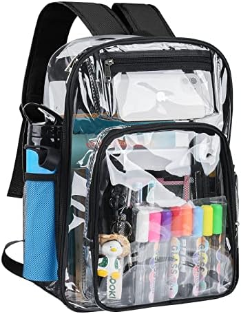 Ansun Clear Mackpack, Backpack transparente de PVC para crianças e adultos, veja com tiras reforçadas Backpack Clear Bookbag para