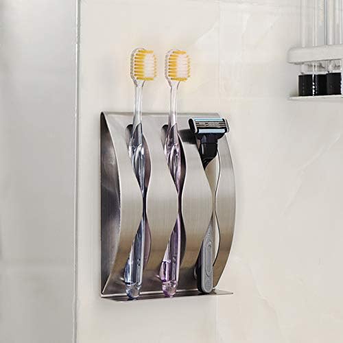 Suporte de escova de dentes montado na parede premium ， armazenamento de porta-barba de aço inoxidável, suporte de dentes auto-adesivo para o organizador de banheiro do chuveiro ou acessórios com 3 orifícios