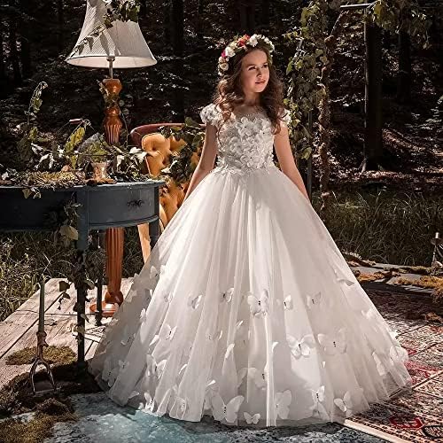 Vestido de esfera vestidos de menina de flor para casamento de longa aplicação de tule tule concurso vestido branco 8