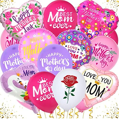 38pcs Balões felizes do Dia das Mães - Decorações do Dia das Mães Rosa e Púrpura Balões para o Dia das Mães Decoração do Dia das Mães Presentes para Mãe Esposa Vovó Filhas