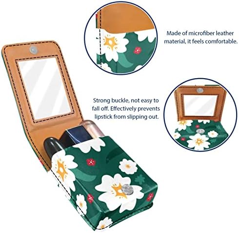 Mini maquiagem de Oryuekan com espelho, bolsa de embreagem Leatherette Lipstick Case, Flores de desenho animado Spring Floral