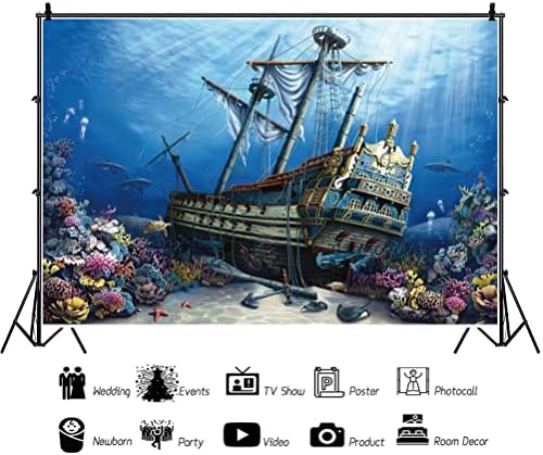 EAINB 5x4ft Underwater Photo Backgrody Sunken Ship Photography Borathrop Pirata tema Party Party Wallpaper Papel Aquarium