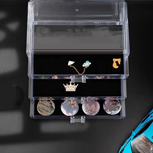 Organizador de jóias de acrílico de Qinlorgo, caixa de jóias de gavetas transparentes de quatro camadas com malha de esponja,