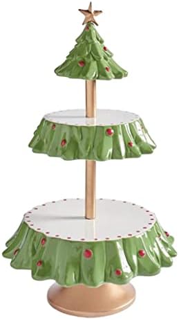 Eesll Sobremesa rack de natal árvore de sobremesa Double Sobersert Candy Plate Plate para Memorial Day Festive