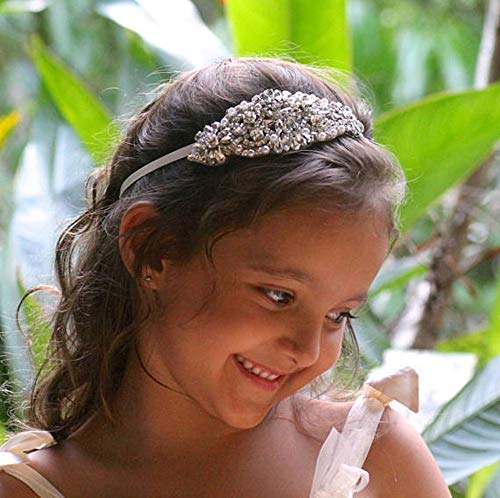 Denifery Flower Girl Bandeira da cabeça Rhinestone Bandas de cabeça Baby Fanda da cabeça da cabeça da cabeça de noiva Crystal Band Band Banding Bandening Bow Wedding Hair Acessórios