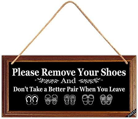 Jorexi, por favor, remova seus sapatos placas de madeira - sapatos de placas penduradas de madeira, sinal engraçado da porta