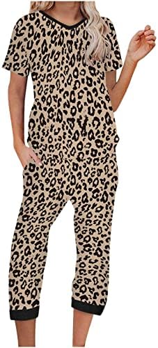 Pantagens de Amikadom Conjuntos para Juniors Summer outono Peony Leopard Floral Print Capri Straight Leg Pants Sets