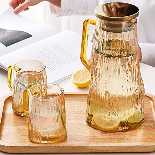 Suco de água arremessador de água de vidro chaleira com 2 xícaras de xícaras domésticas jarro de água de grande capacidade com alça para bebidas chá quente e fria bule de chá