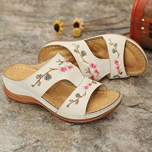 Flippers bordados para férias de férias de férias de praia Sandálias Sandálias de cunha com sapatos de suporte de suporte de arco