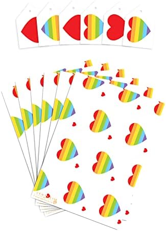 Papel de embrulho de arco -íris Central 23 - 6 lençóis embrulhos coloridos de presente - papel de embrulho de coração para homens