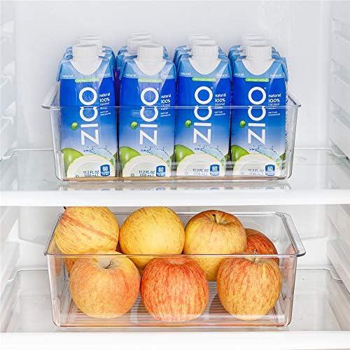 Slidep Kitchen Freezer Food Storage Bin, Recipientes de armazenamento de frigoríneos de geladeira de plástico para frutas para frutas, iogurte, lanches, massas 11 '' 2 pacote