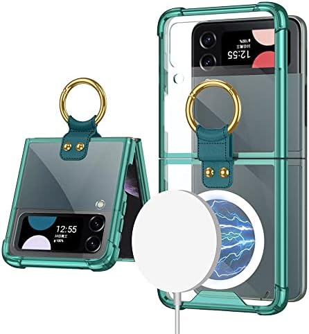 Anmengxinling Galaxy Z Flip 3 Case com suporte de anel, caixa de clara magnética para Galaxy Z flip3 compatível com montagem