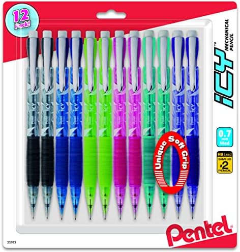 Lápis mecânicos de sopro gelado pentel, 0,7 mm, barris variados, a cor pode variar, pacote de 12