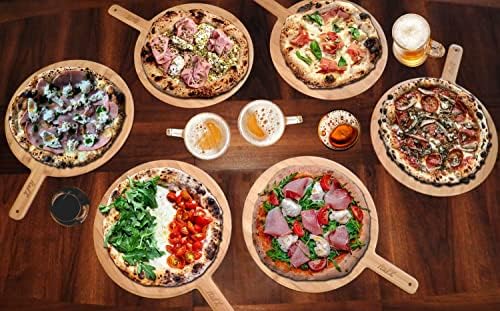 Italx 2 Pizza Boards Server 14 polegadas com tesoura de pizza - Bandeja de pizza de bambu de madeira com cortador de pizza