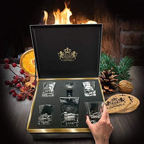 Decanter de uísque YKING Situado em caixa de presente premium com 4 óculos e 4 montanhas-russas- Whisky Brandy Tequila
