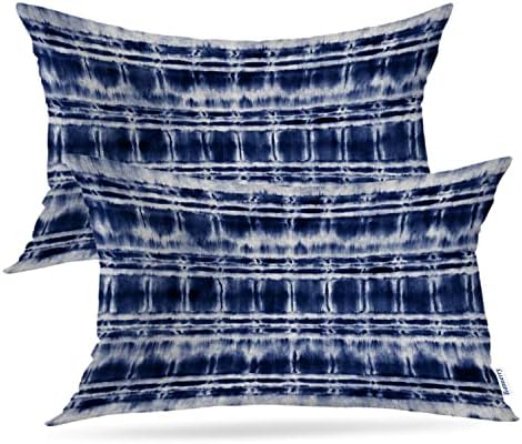 Batmerry Indigo azul marinho capas de travesseiro decorativo, azul shibori abstrato tie corante listrado marinho índigo
