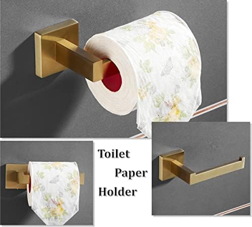 Acessórios de hardware do banheiro dourado e escovados do Shunli Conjunto de 5 peças, barra de toalha de ouro+suporte de papel higiênico+suporte de toalha de mão+2pcs gancho, montado na parede, SUS304 Aço inoxidável