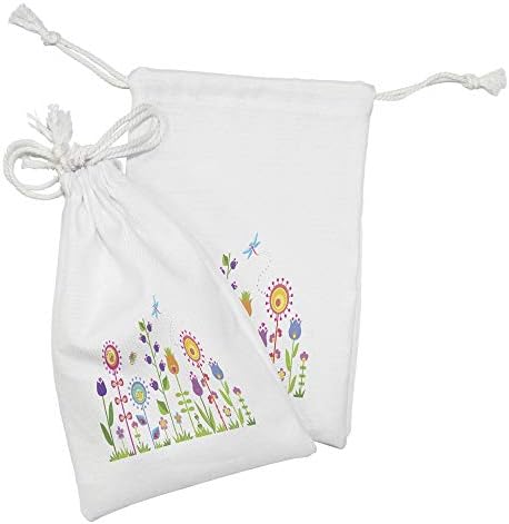 Conjunto de bolsas de tecido de desenho animado de Ambesonne de 2, impressão de diversão floral com flores coloridas ilustração ornamento
