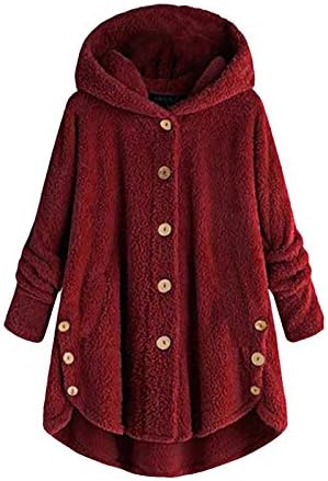 Botão de tamanho grande feminino Down Down Fleece encapuzado Cardigan solto jaqueta de cor sólida Capuz de manga comprida casaco