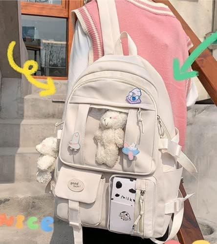 Mochila Huihsvha Kawaii, bolsa de laptop da escola estética com acessórios para pinos, trave -se Daypack Bookbag para