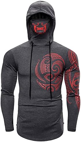 Hoodie de crânio masculino masculino com máscara de máscara de máscara de manga longa ao ar livre