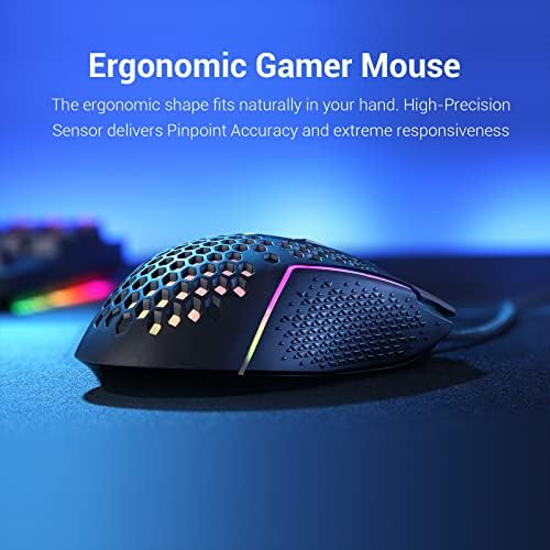Redragon M987 Pro Lightweight Honeycomb Gaming Mouse RGB Backlit Wired 6 Botões programáveis ​​com 32000 dpi para Windows PC