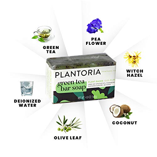 Barra de sabão natural de chá verde Plantoria | Sabão de corpo puro à base de plantas anti -envelhecimento | Sabão rico em antioxidantes