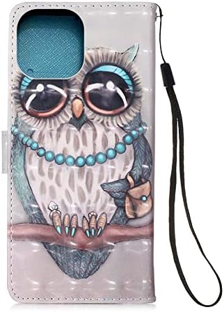 Cotdin para compatível com o iPhone 13 Pro Max Wallet Case com suporte de cartão e kickstand 3D Painted Effect Design Flip Phone Case para iPhone 13 Pro máximo de 6,7 polegadas Lady Owl YB
