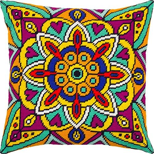 Mandala. Kit de bordado. Jogue travesseiro 16 × 16 polegadas. Tela de tapeçaria impressa, qualidade européia