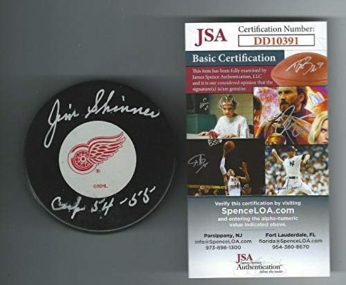 Jim Skinner assinou e inscreveu Detroit Red Wings Puck JSA COA - Pucks autografados da NHL