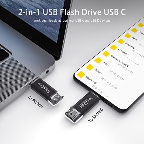 Samdata 64gb 2 pacote 2 em 1 otg USB C + unidades flash USB unidades USB2.0, alta velocidade USB A e USB C Dual Storage Memory Stick