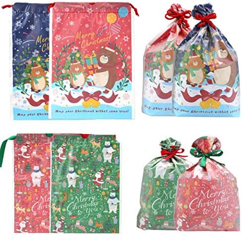 YOption Christmas 10 bolsas de festa de embalagem, sacos de traje de tração de plástico Bolsas de embrulho de Natal Trelas de