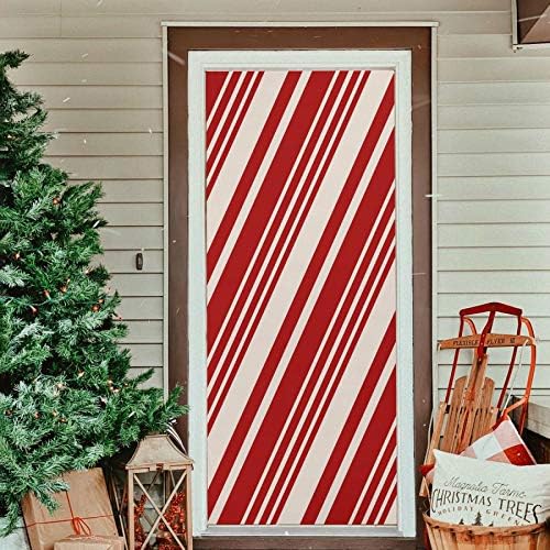 Decoração da capa da porta 3D Padrão da porta envolta Christmas Tampa de porta listrada vermelha Caso -pano de fundo