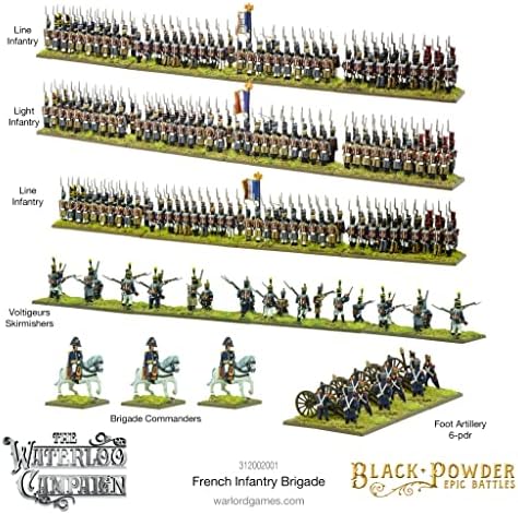 Senhor da guerra Black Powder Battles Epic Waterloo: Brigada de Infantaria Francesa Tabela Militar Militar Top Gargaming Modelo de Modelo de Plástico 312002001