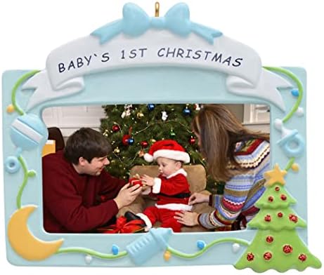 Primeira foto de Natal do bebê de Maxora Baby 2022 - Ornamento de Christmas de Christmas de Ficture Blue Personalizado -