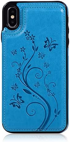 Caixa de telefone para iPhone XS máximo 6,5 polegadas 2018 com tela de vidro de vidro de vidro protetor de carteira de carteira capa de fliplip de couro i x xr xsmax 10x sx xmax 10xs 10s 10 mais xmaxs casos mulheres meninas homens azul