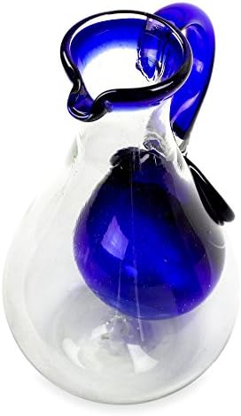 Novica Blim Blown Glass Clear Glass com aro azul cobalto e câmara de gelo, 60 onças, oceano fresco '