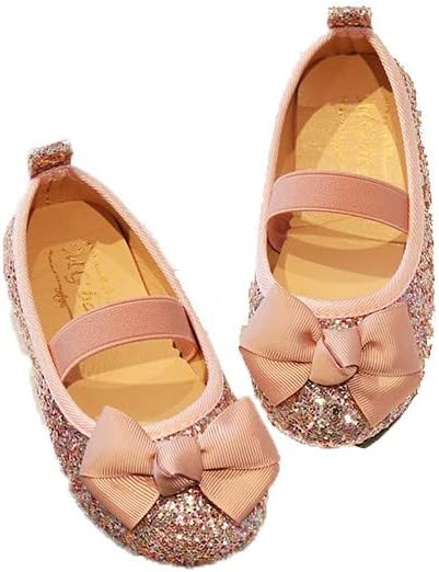 Sapatos de princesa de garotas de fundo macio com arco com lantejoulas para crianças de 15 meses a 6 anos
