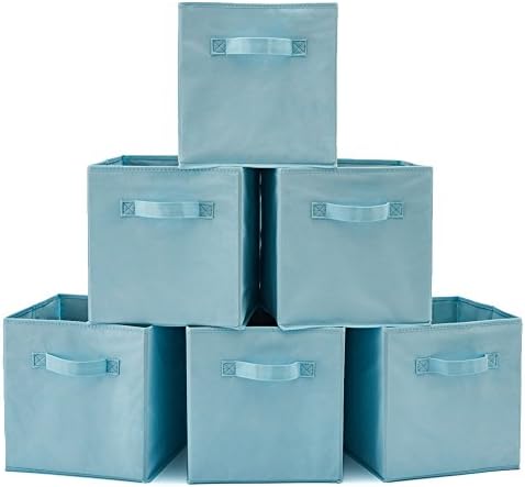 Conjunto EZARARE de 10 caixas de cesta de tecido, cubo de armazenamento de organizador dobrável azul claro com alças para casa, quarto, viveiro de bebês, brinquedos infantis de sala de jogos - 13 x15 x13 + 10,5 x 10,5 x 11